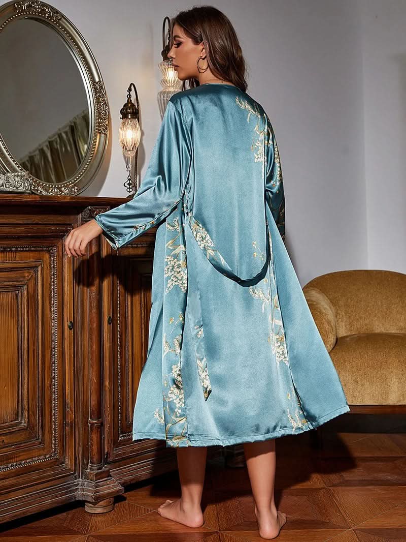MoonPetal Dreamwear Set | Luxe Satin Nightdress Paired with a Bloom-Kissed Robe