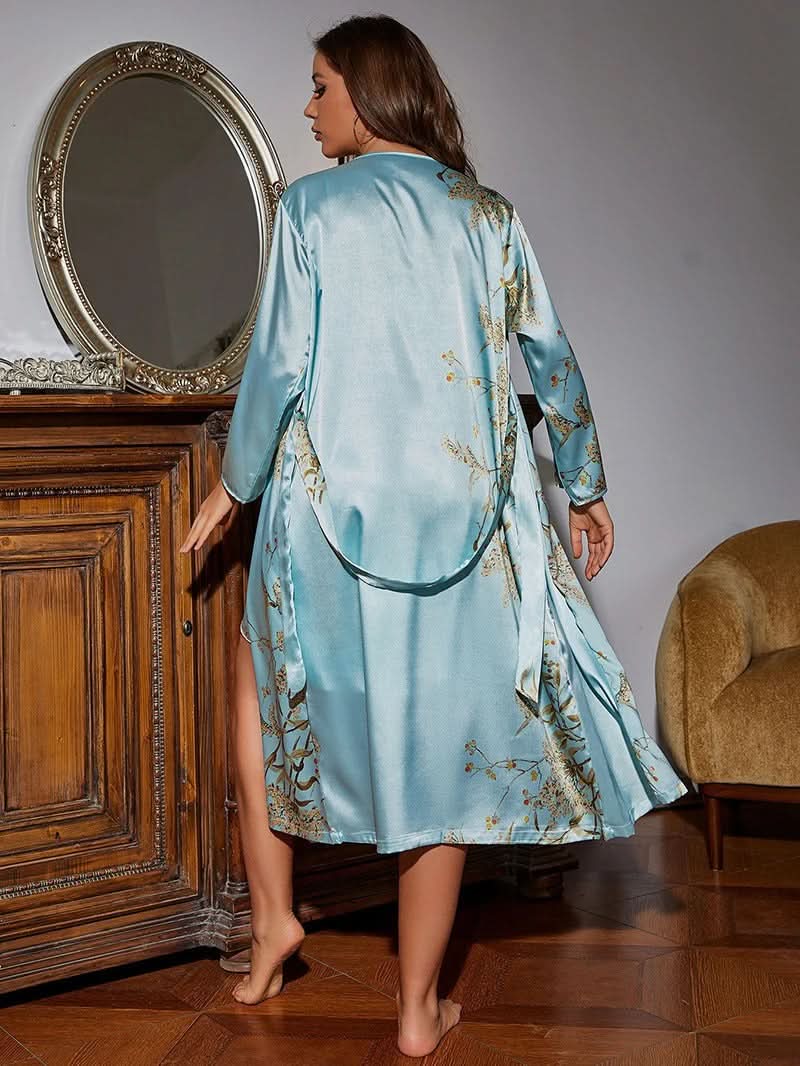 MoonPetal Dreamwear Set | Luxe Satin Nightdress Paired with a Bloom-Kissed Robe