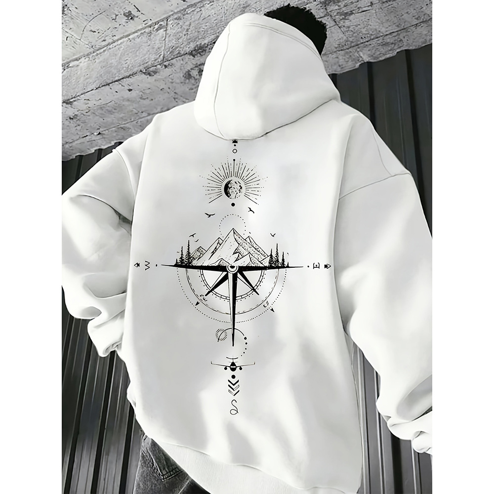 Gideon | Men’s Drawstring Hood Compass Print Hoodie