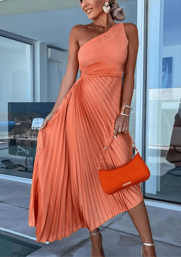 Estelle | Women’s One-Shoulder Pleated Maxi Dress