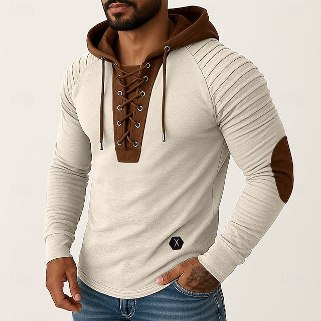 Preston | Men’s Lace‑Up Placket Finish Hoodie