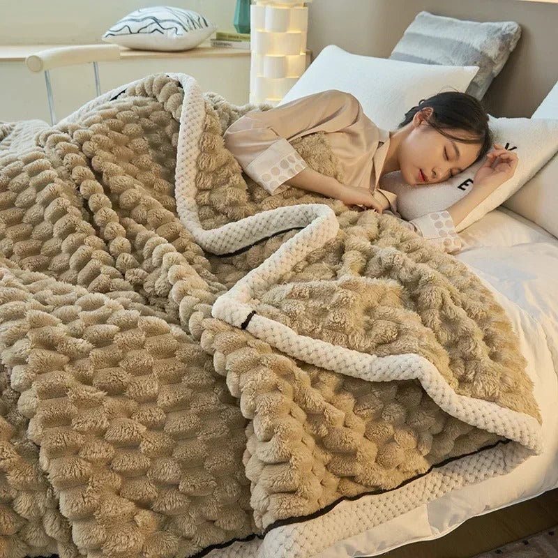 Double-Sided Velvet Blanket | Soft Coral Throw for Sofa & Bed Warmth