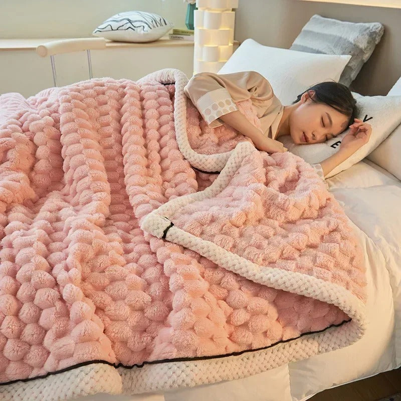 Double-Sided Velvet Blanket | Soft Coral Throw for Sofa & Bed Warmth