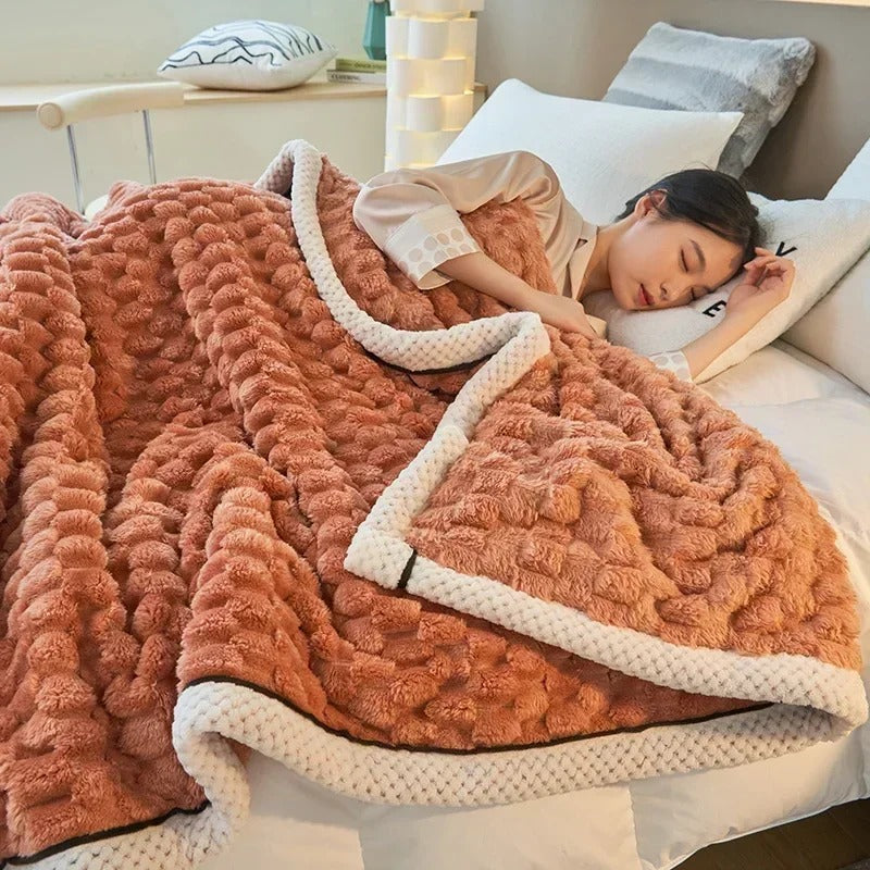 Double-Sided Velvet Blanket | Soft Coral Throw for Sofa & Bed Warmth
