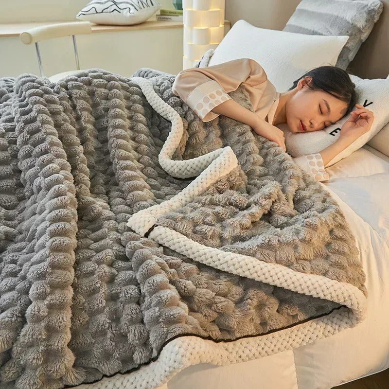 Double-Sided Velvet Blanket | Soft Coral Throw for Sofa & Bed Warmth