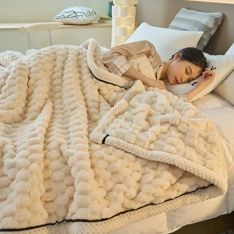 Double-Sided Velvet Blanket | Soft Coral Throw for Sofa & Bed Warmth