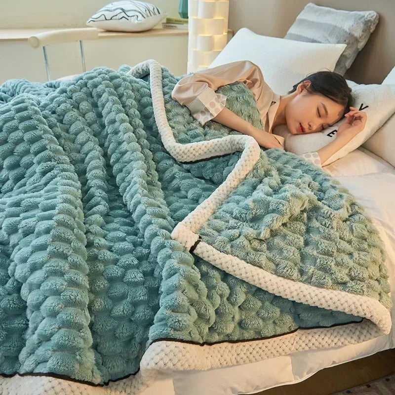 Double-Sided Velvet Blanket | Soft Coral Throw for Sofa & Bed Warmth