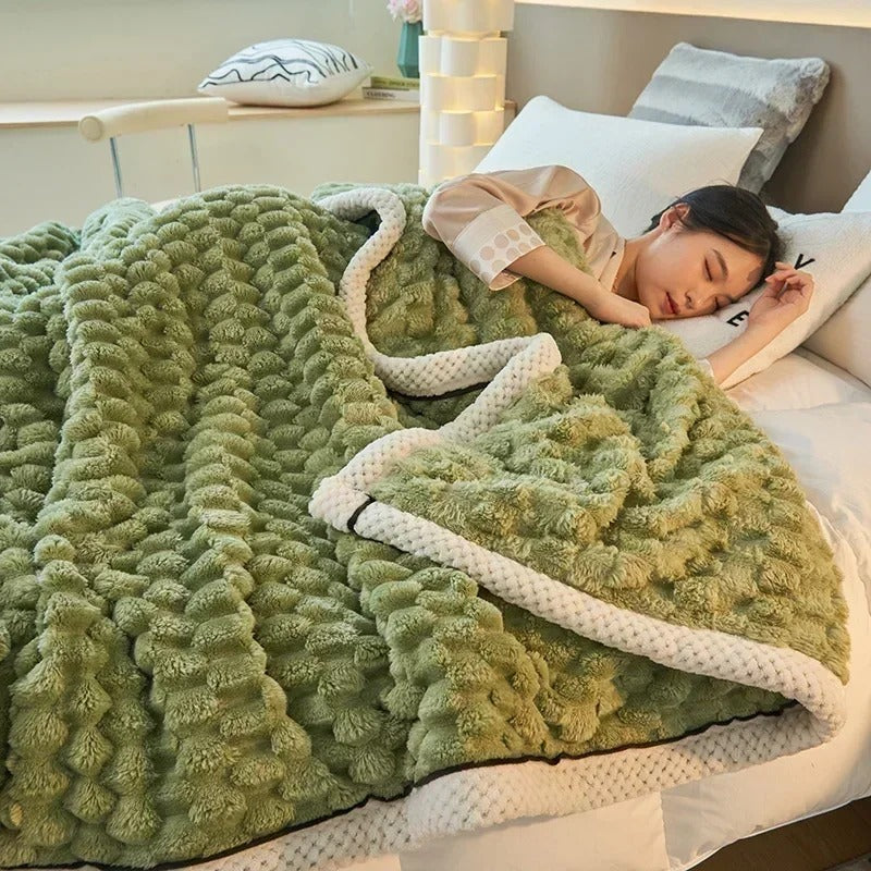 Double-Sided Velvet Blanket | Soft Coral Throw for Sofa & Bed Warmth