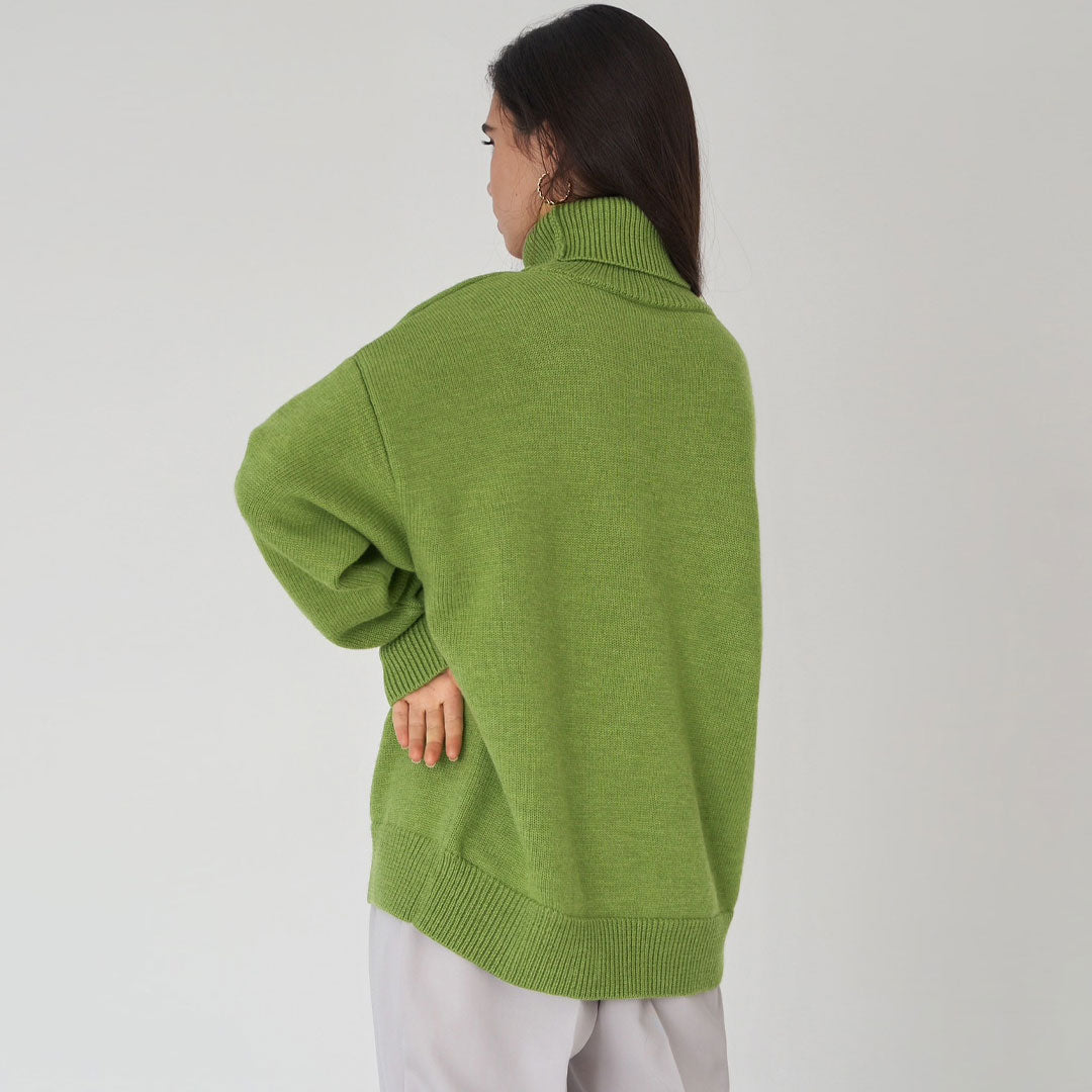 Celeste | Women’s Oversized Wool Sweater with Ribbed High Neck