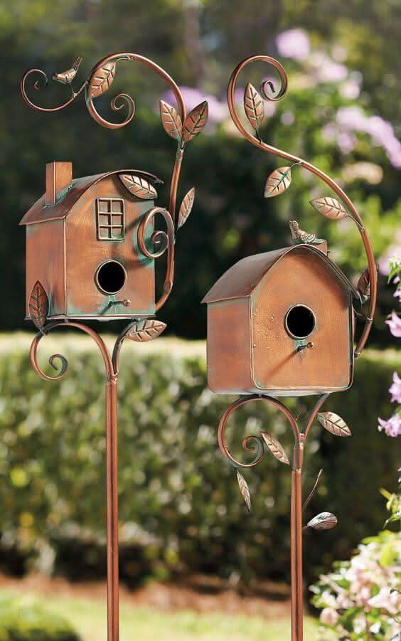 FeatherPost Metal Birdhouse | Whimsical Outdoor Décor with Rustic Charm