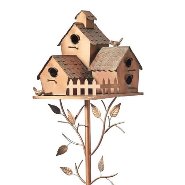 FeatherPost Metal Birdhouse | Whimsical Outdoor Décor with Rustic Charm