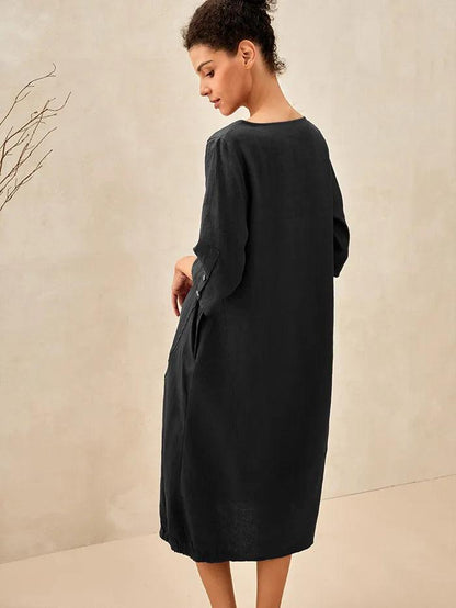 Danica | Women’s Linen Collarless Mid-Length Dress