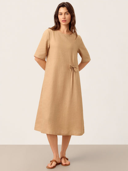 Addison | Women’s Linen Side-Gathered Bow Maxi Dress