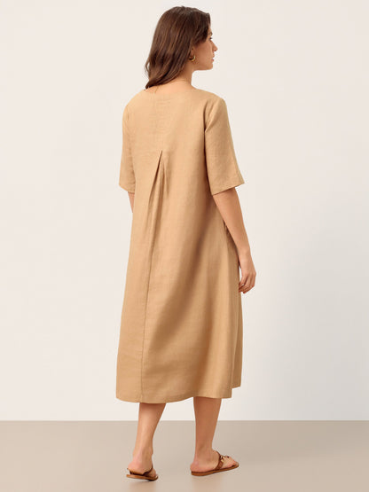Addison | Women’s Linen Side-Gathered Bow Maxi Dress
