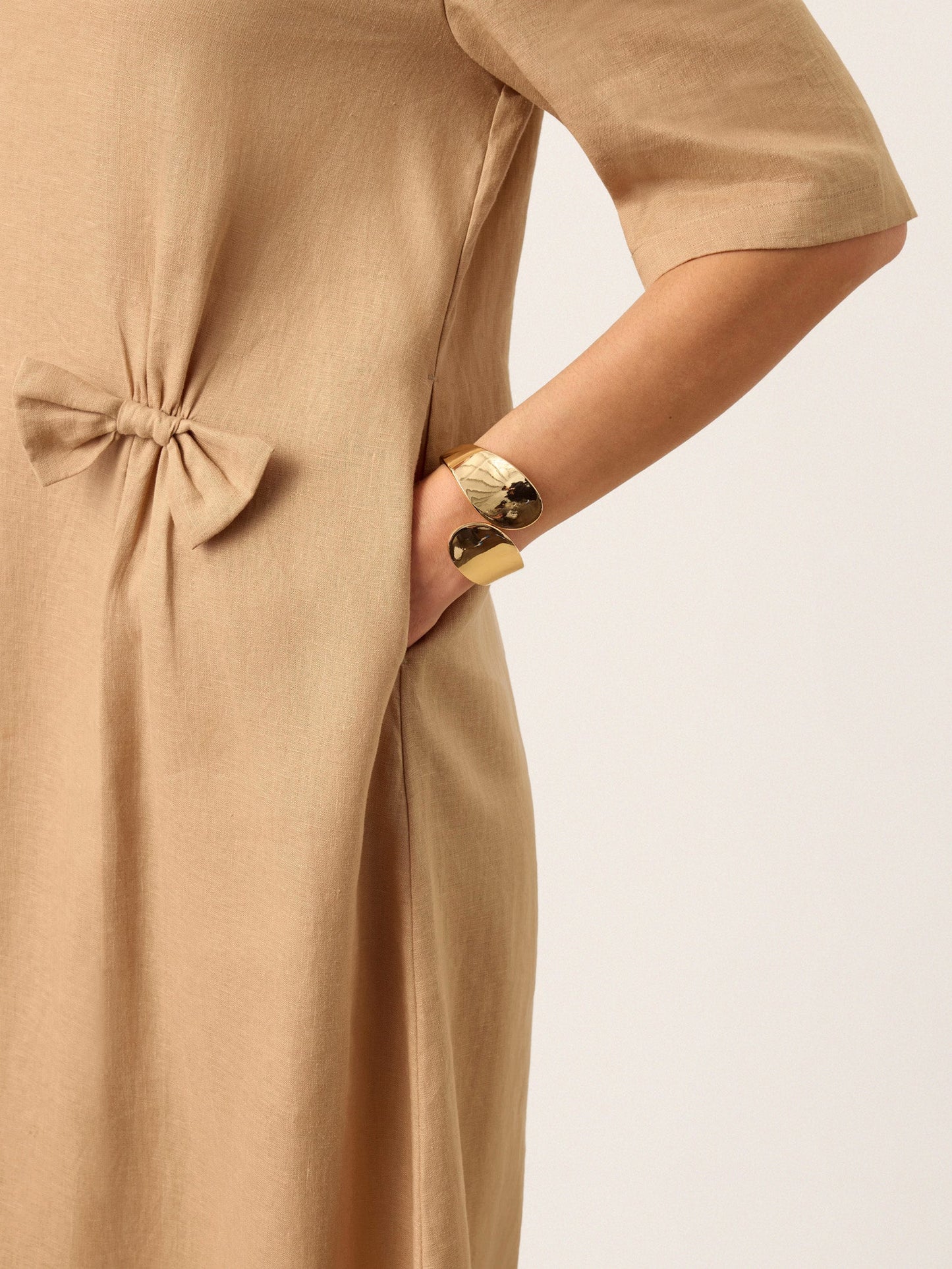 Addison | Women’s Linen Side-Gathered Bow Maxi Dress