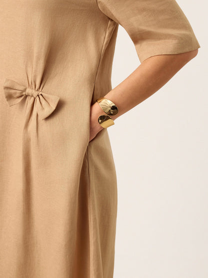 Addison | Women’s Linen Side-Gathered Bow Maxi Dress