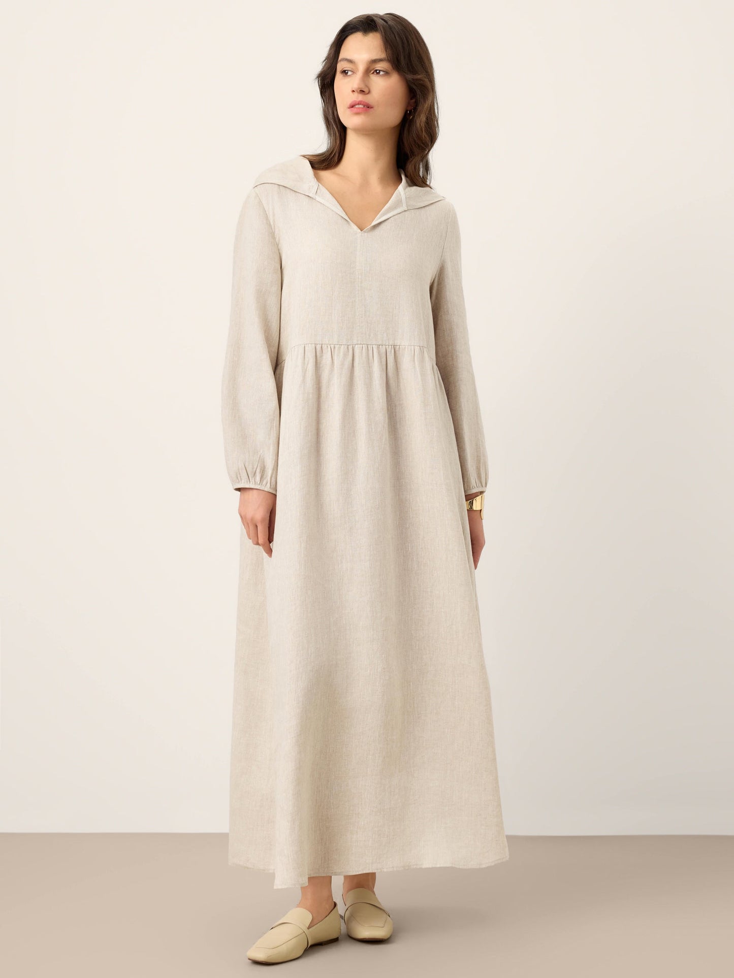 Avery | Women’s Linen Sculpted Hood Caftan Maxi Dress