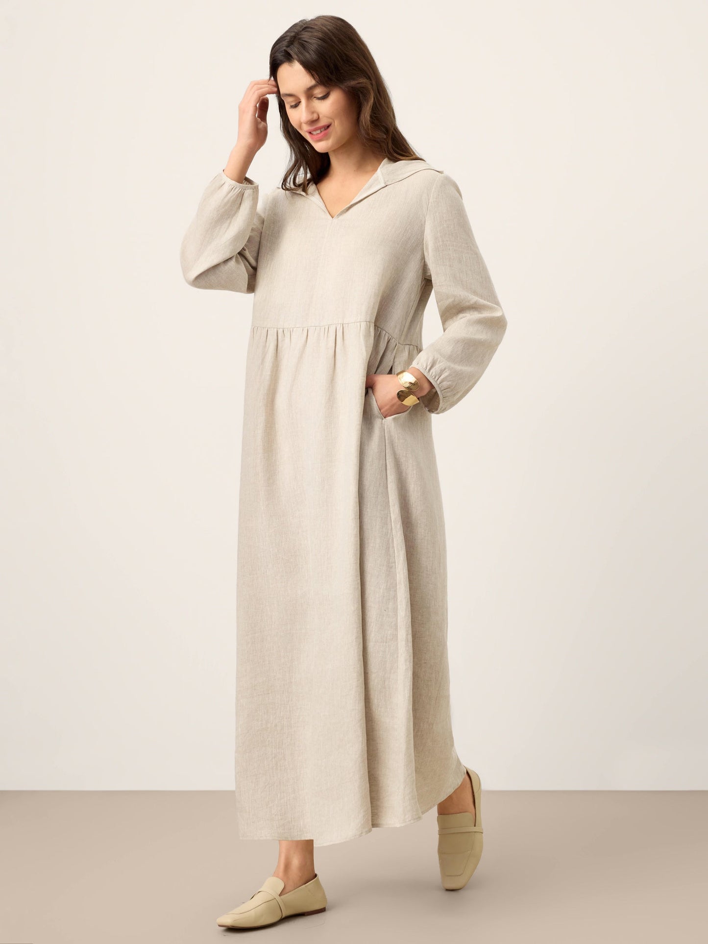 Avery | Women’s Linen Sculpted Hood Caftan Maxi Dress