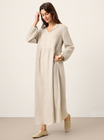 Avery | Women’s Linen Sculpted Hood Caftan Maxi Dress