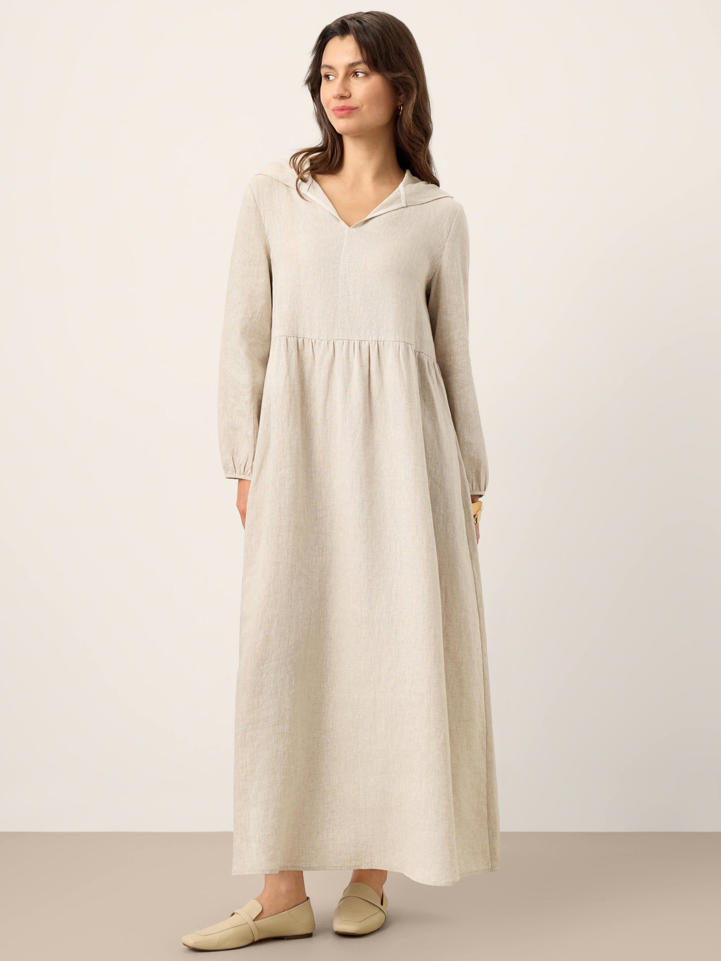 Avery | Women’s Linen Sculpted Hood Caftan Maxi Dress
