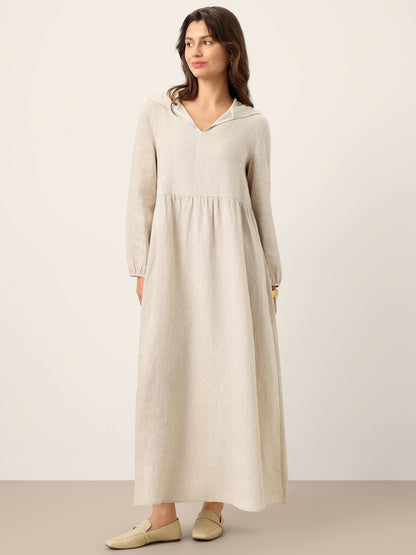 Avery | Women’s Linen Sculpted Hood Caftan Maxi Dress