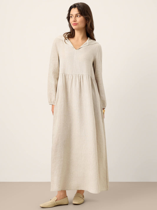 Nora | Women’s Linen Sculpted Hood Caftan Maxi Dress