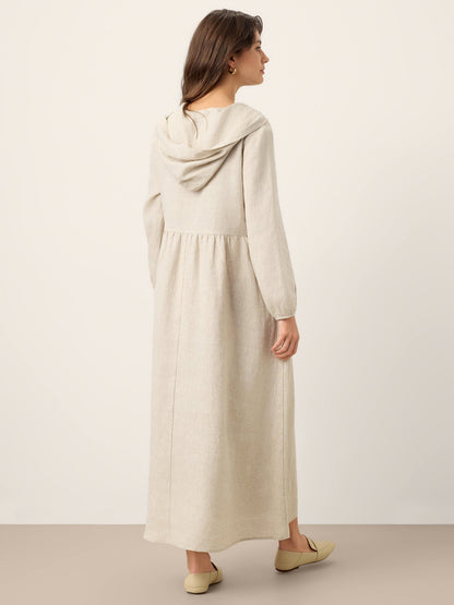 Avery | Women’s Linen Sculpted Hood Caftan Maxi Dress