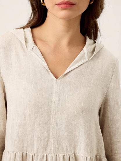Avery | Women’s Linen Sculpted Hood Caftan Maxi Dress
