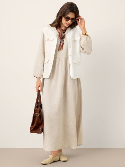 Avery | Women’s Linen Sculpted Hood Caftan Maxi Dress
