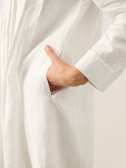 Kendall | Women’s Linen Embroidered Pintuck Midi Shirt Dress