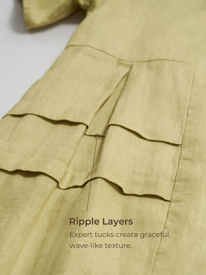 Kinsley | Women’s Sage Linen Pleated Crew Neck Midi Dress