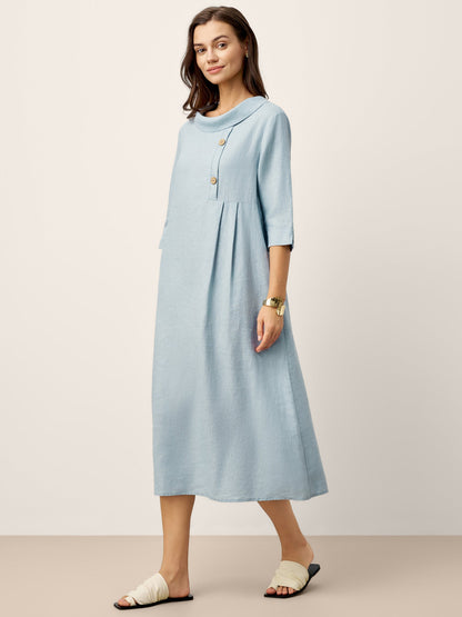 Cassidy | Women’s Linen Rolled Collar Asymmetric Button Maxi Dress