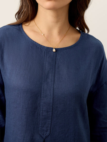 Rowan | Women’s Linen Roll-Up Sleeve Pleated Maxi Dress