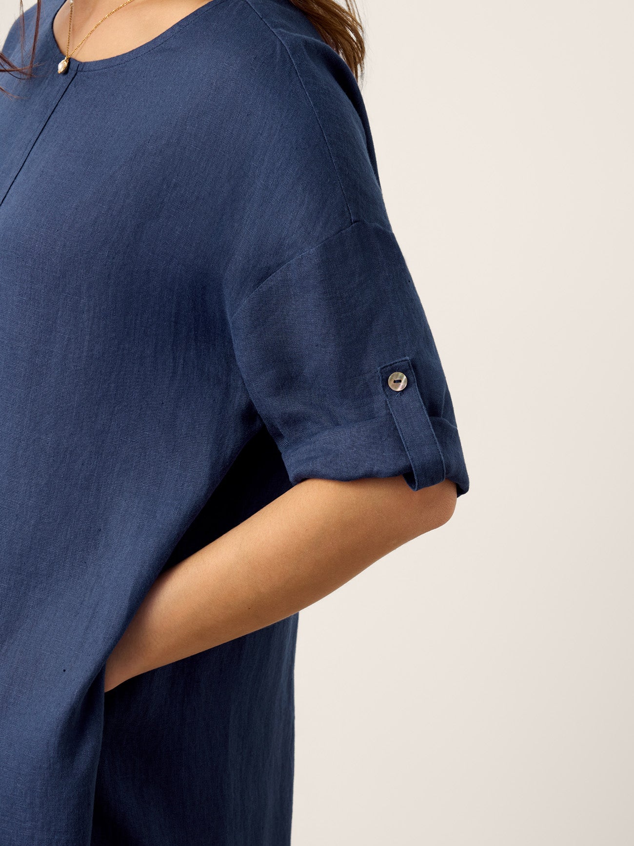 Rowan | Women’s Linen Roll-Up Sleeve Pleated Maxi Dress