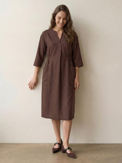 Morgan | Women’s Linen V-Neck Pocket Midi Dress