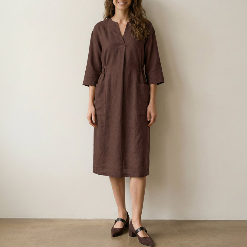 Morgan | Women’s Linen V-Neck Pocket Midi Dress