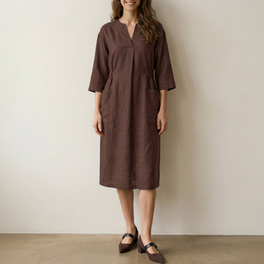 Morgan | Women’s Linen V-Neck Pocket Midi Dress