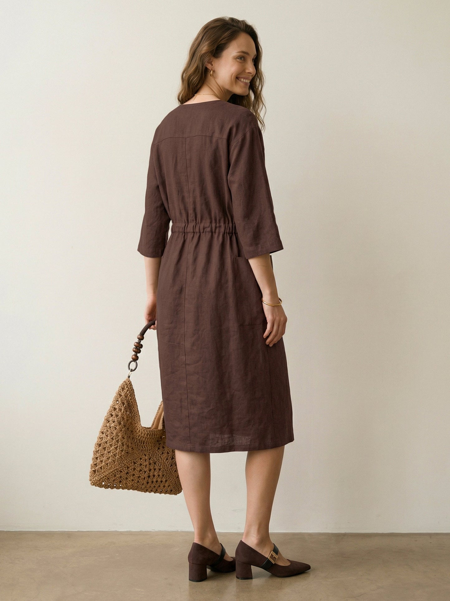 Morgan | Women’s Linen V-Neck Pocket Midi Dress
