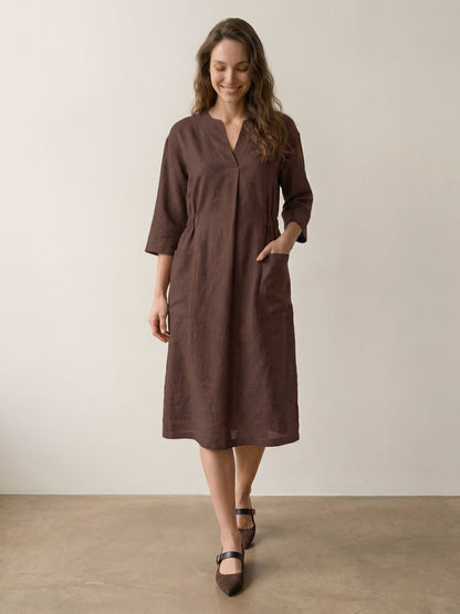 Morgan | Women’s Linen V-Neck Pocket Midi Dress