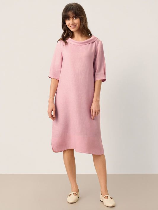 Alliah | Women’s Blush Linen Tie-Back Midi Dress