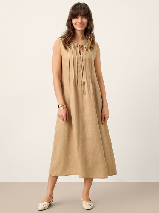 Brynlee | Women’s Linen Sleeveless Tie-Neck Maxi Dress