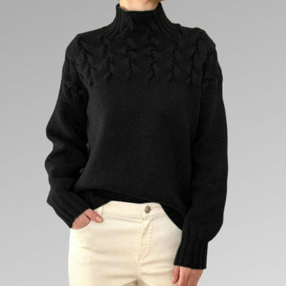 Lily | Women’s Relaxed Fit Cable Knit Wool Turtleneck Sweater
