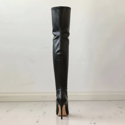 Isabella | Women’s Pointed Leather Overknee Boots with Stiletto Heel