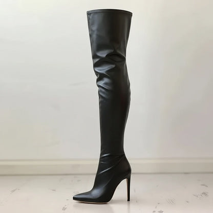 Isabella | Women’s Pointed Leather Overknee Boots with Stiletto Heel