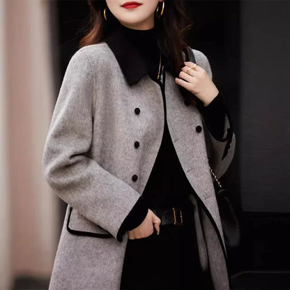 Eleanor | Women’s Wool Trench Coat with Double-Breasted Patchwork