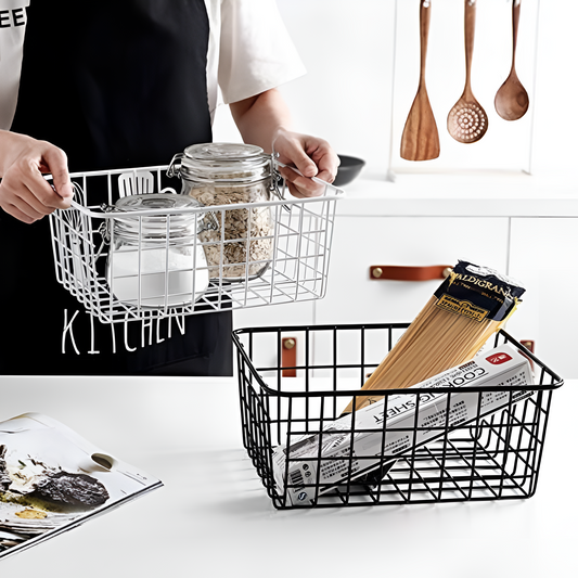 GridHaus Wire Basket | Modern Storage with Handles for Effortless Organization