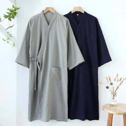 NocturneCotton Men’s Kimono | Breathable 2024 Nightgown with Classic Belted Comfort
