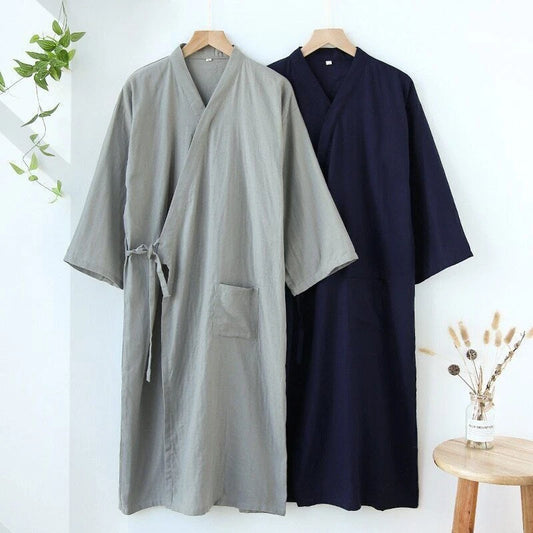 NocturneCotton Men’s Kimono | Breathable 2024 Nightgown with Classic Belted Comfort