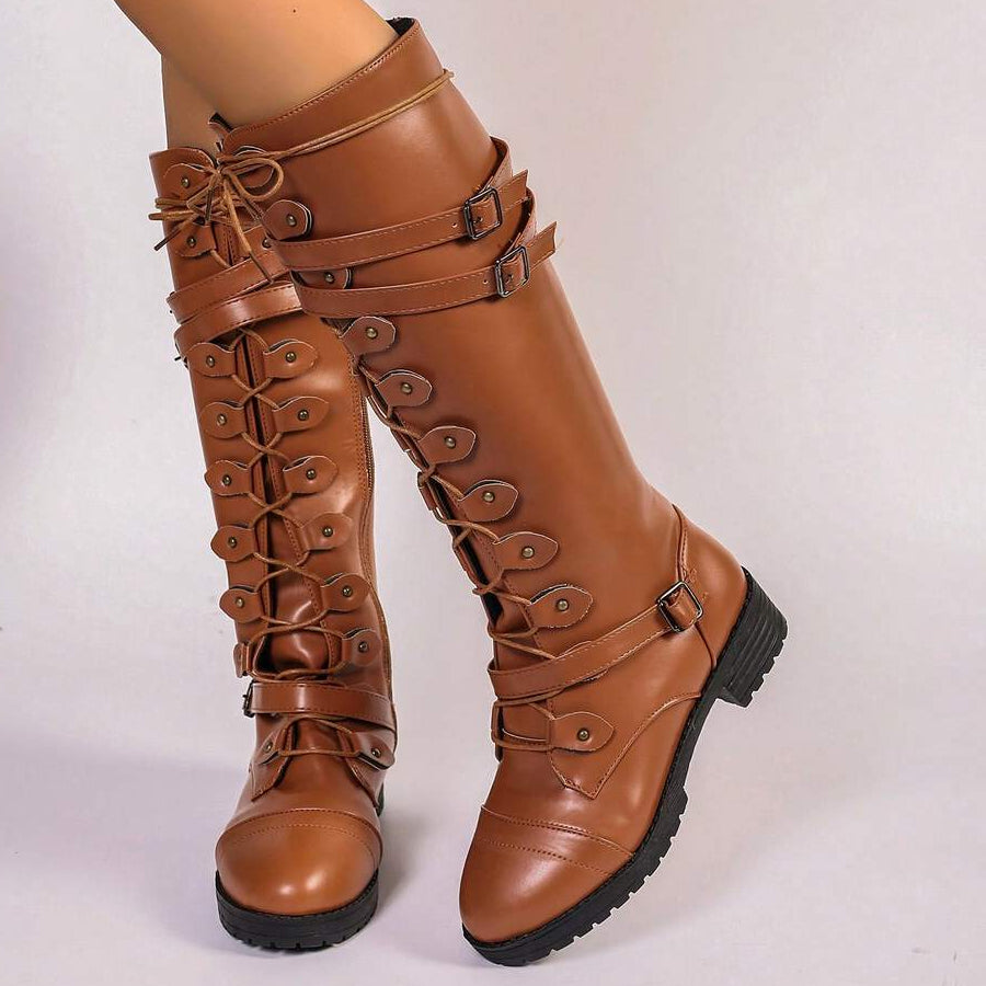Tessa | Women’s Knee-High Lace-Up Boots with Buckles