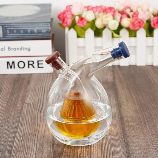 2-in-1 Oil and Vinegar Dispenser | Double Glass Cruet Bottle